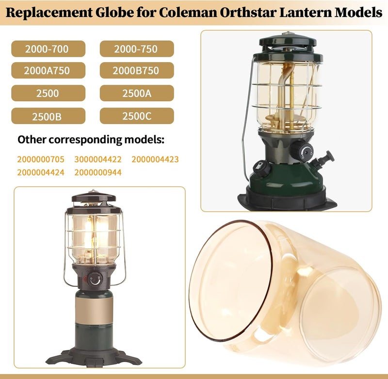 LVACODV Amber Lantern Globe Compatible with Coleman Northstar Lanterns 2000/2500 2000-043C – Soft, Warm Light | Heat Resistant Borosilicate Glass - Image 4